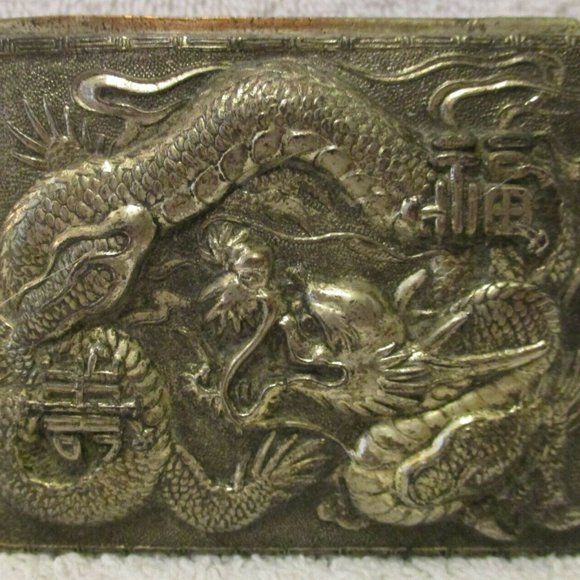 Antique Japanese Decorated Dragon Landscape Antimony Trinket or Cigarette Box - Picture 1 of 11
